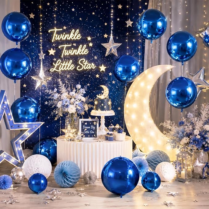 15 Pcs Navy Blue Round Foil Balloons, 22/15/10 Inch 4D Ball Balloons Metallic - Image 5