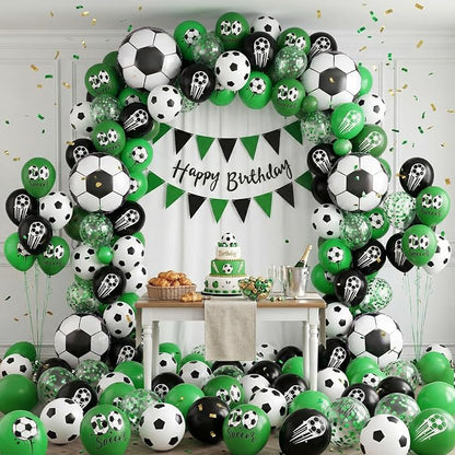 Soccer Balloons, 12 Inch Dark Green Black Confetti Balloons Soccer Print Balloon - Image 4