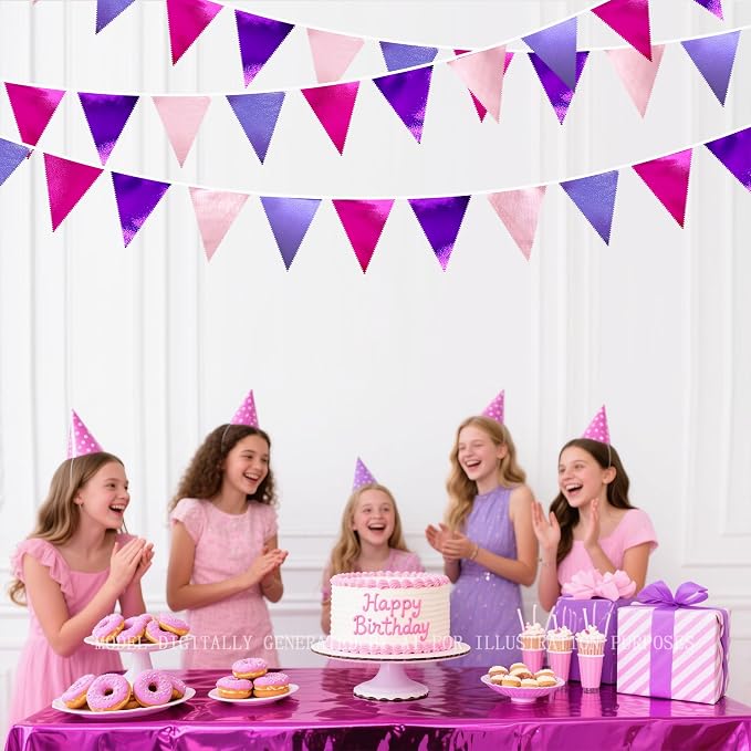 Pink and Purple Party Decorations Metallic Hot Pink Lavender Fabric Triangle - Image 5