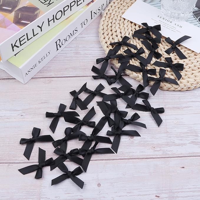 Black Mini Bows 1.57" 100PCS Small Satin Ribbon Bows - Image 5