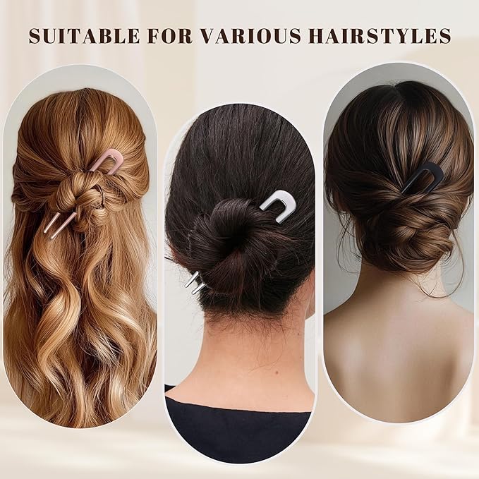6Pcs Metal French Hair Pins for Women U Shape Sticks 3.9 Inch Vintage Fork for Hairstyle Accessories(Black/Rosegold/Silver）