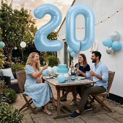 TONIFUL 40 Inch Pastel Blue Number 20 Foil Balloons Large Mylar Foil Digit - Image 3