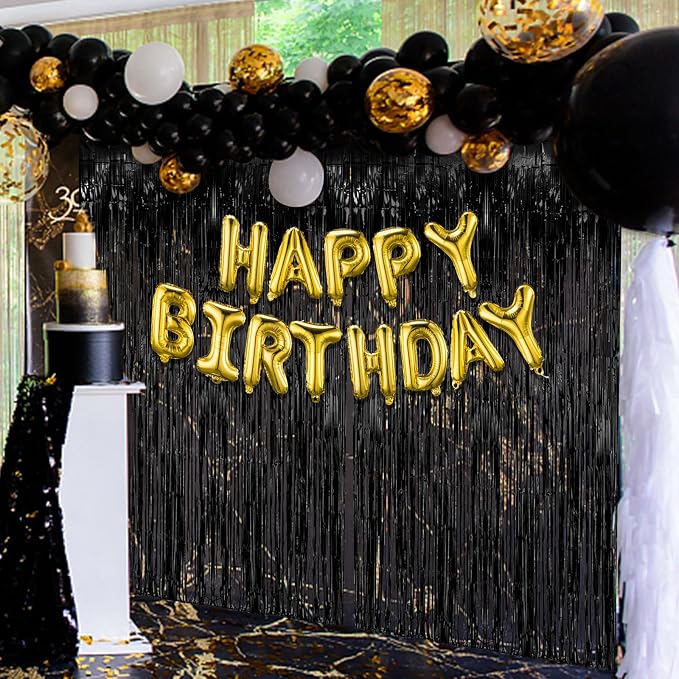 2 Pack Black Party Streamers Backdrop Tinsel Foil Fringe Curtains Halloween - Image 6