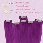 WENNALIFE Purple Clip in Hair Extensions Real Human Hair 35g 6pcs 24 Inch Colored Hair Extensions for Kids Women Colorful Hair Pieces Pop-up Style Straight Extensiones De Cabello Humano Con Clip