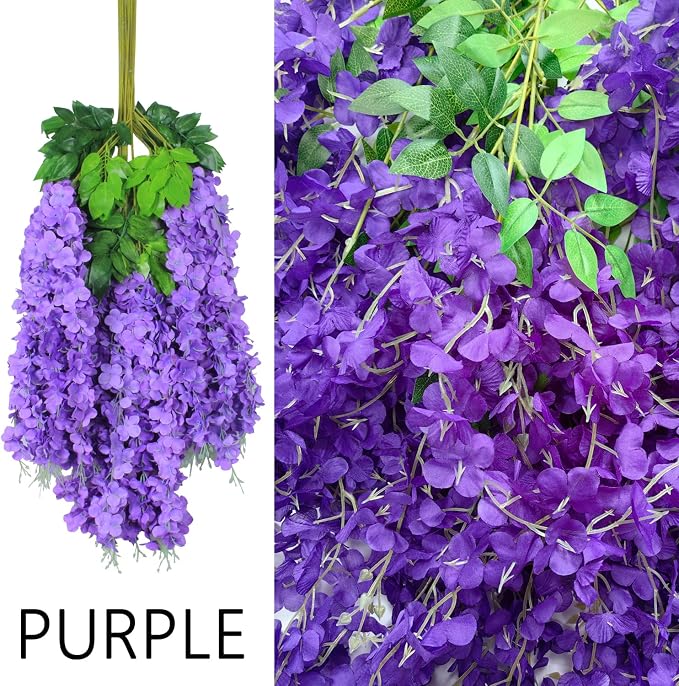 12pcs Artificial Wisteria Flowers 3.6 Feet/Piece Purple Dense Artificial Fake - Image 2