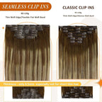 Full Shine Balayage Hair Extensions Clip in Ombre Medium Brown to Honey Blonde and Platinum Blonde Seamless Clip in Hair Extensions 22 Inch Remy Hair 8 PCS 120 G