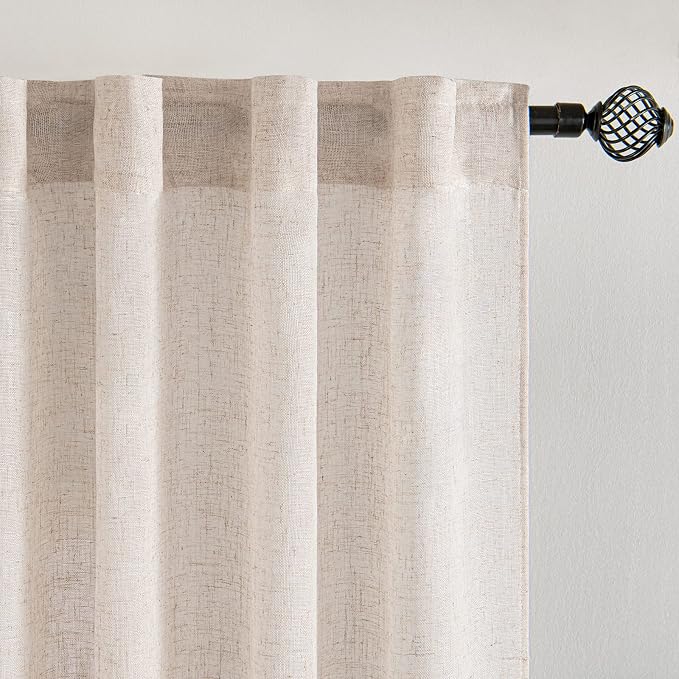 MIULEE Kitchen Curtains 36 Inch Long 2 Panels Natural Linen White Farmhouse | - Image 4