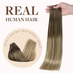 GOO GOO Clip in Hair Extensions Real Human Hair, Remy Human Hair Extensions Clip ins for Women, Natural Human Hair, 14inch 130g 9Pcs, 3/8/613 Balayage Walnut Brown to Ash Brown and Bleach Blonde