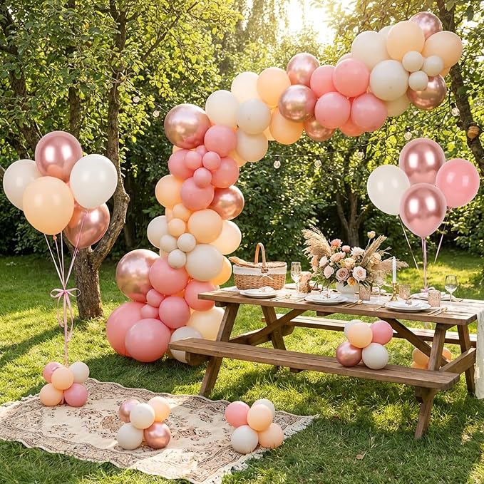 RUBFAC 65pcs 12 Inches Retro Pink Balloons Metallic Blush Rose Gold White Sand - Image 7