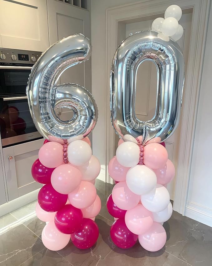 40 Inch Silver 60 Number Balloons Giant Jumbo Huge 60 Foil Mylar Helium Number - Image 3