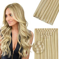 DOORES Invisible Clip in Hair Extensions 14 inch 110g 7pcs, Real Human Hair Invisi Edge Clip in Extensions, Virgin PU Clipins Straight Thickening, 16/22 Light Blonde Highlighted Golden Blonde