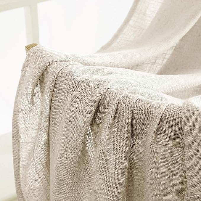 MIULEE Beige Linen Curtains 52x72 Inch 2 Panels - Image 6