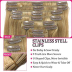Clip in Hair Extensions Blonde Kinky Straight Human Hair Clip Ins 18inch 110g 8pcs Straight Blonde Hair Extensions for Women Natural Hair Clip Ins Human Hair for Women