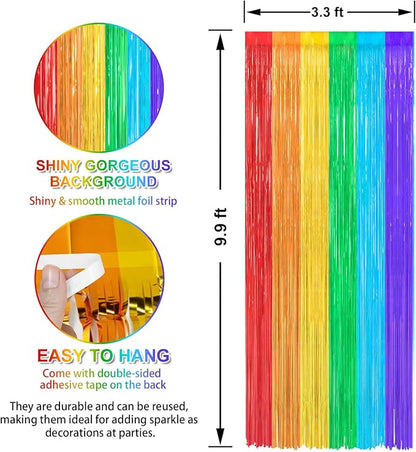Crosize 2 Pack Rainbow Party Streamers Backdrop, 3.3 x 9.9 ft | Tinsel Foil - Image 3