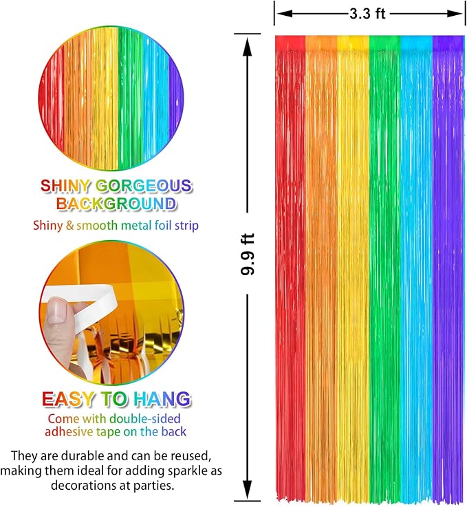 Crosize 4 Pack Rainbow Streamers Backdrop, 3.3 x 9.9 ft, Party Decorations | - Image 2