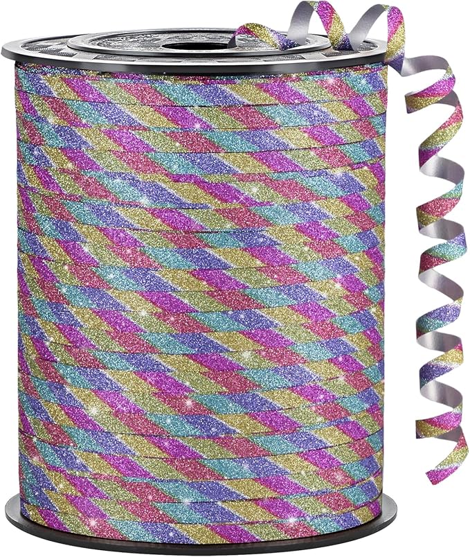 Rainbow Curling Ribbon, 500 Yards, 1/5 Inch | Glitter, by CLUEWR