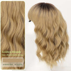 AISI HAIR Curly Bob Wig with Bangs Short Wavy Golden Blonde with Darker Roots Wigs for Women Bob Style Synthetic Heat Resistant Bob Wigs