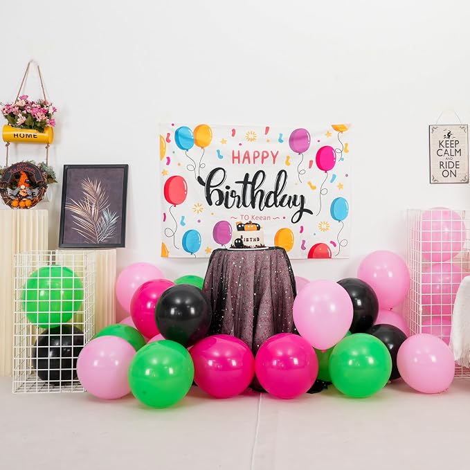 Black and Pink Green Balloons, 12 Inch Hot Pink and Black Green Balloons Pastel - Image 3