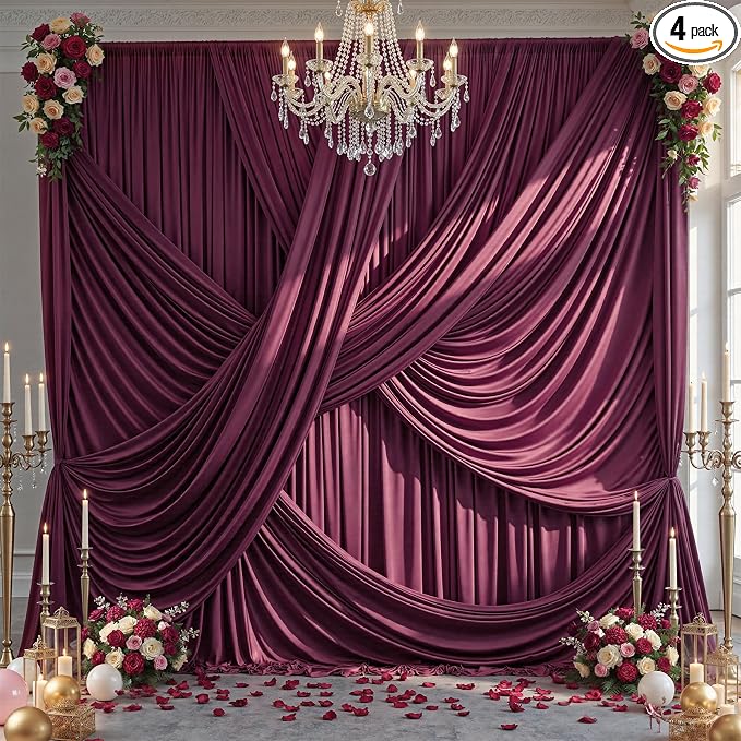 20ft×12ft Burgundy Backdrop Curtains by PartyVillage