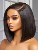 LUVME HAIR 10 Inch Light Yaki Straight Bob Wig Human Hair, Undetectable HD Lace Glueless Bob Wigs Human Hair Pre Plucked, Pre Cut Lace Wig Short Black Blunt Cut Bob Wigs