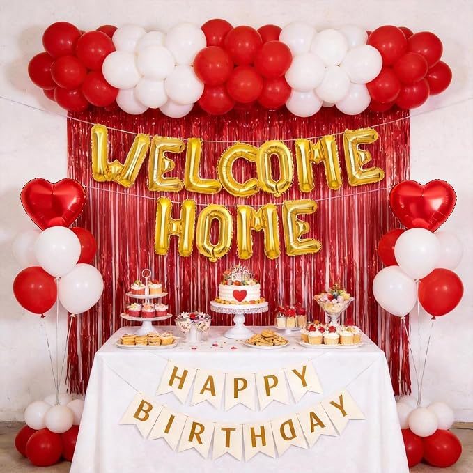 Welcome Home Balloons Red Gold, 16Inch Welcome Home Foil Balloons Banner - Image 5