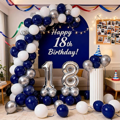 Navy Blue White and Silver Balloons 100 Pack 12 Inch White and Silver Metallic - Image 4