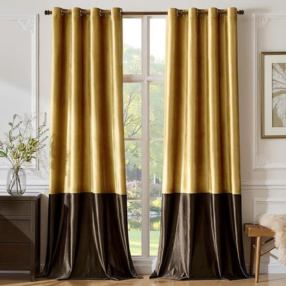 Gold Brown Velvet Blackout Curtains Luxury Decor 108 inches, Color Block | by ModernShinyVelvetCurtains