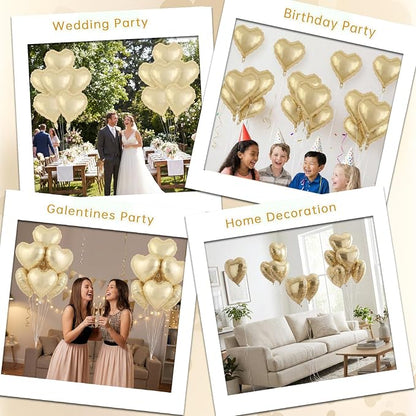 12 Pcs Light Gold Heart Balloons, 18 Inch Heart Foil Balloons Love Balloon - Image 6