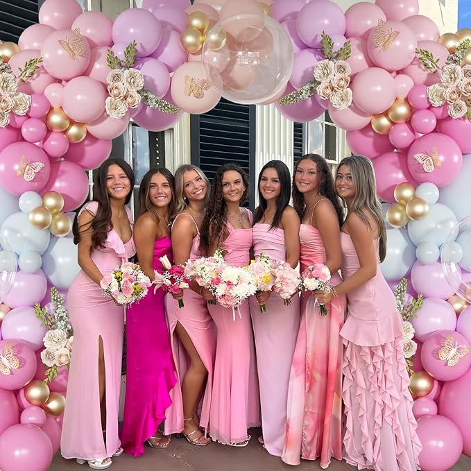 Light Pink and Blue Balloon Arch Kit, Princess Gold Pink Rose Orange Balloon - Image 2