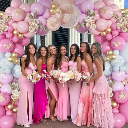 Light Pink and Blue Balloon Arch Kit, Princess Gold Pink Rose Orange Balloon - Image 2