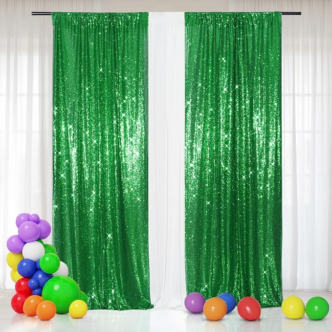Eternal Beauty Green Sequin Backdrop Curtains, 2 Panels 2x8FT | 3mm Sparkle by EternalBeauty
