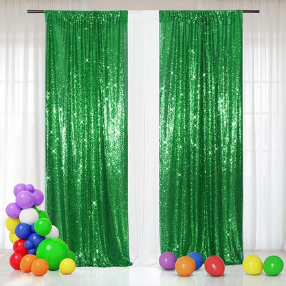 Eternal Beauty Green Sequin Backdrop Curtains, 2 Panels 2x8FT | 3mm Sparkle by EternalBeauty