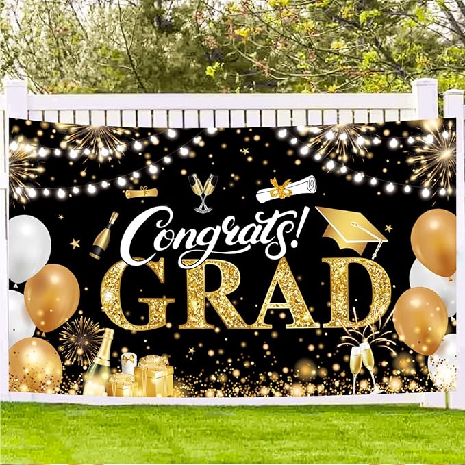 Graduation Banner 2026 Black and Gold by Aaskuu