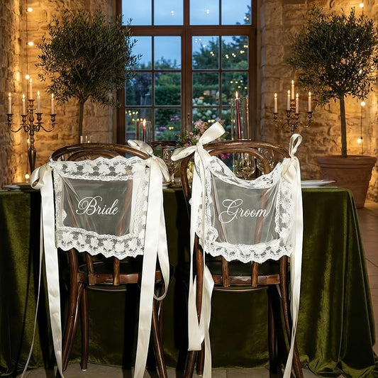 Bride & Groom Chair Signs for Wedding Sweetheart Table Decor Set of 2 | Sheer by MiMaikNeonSign