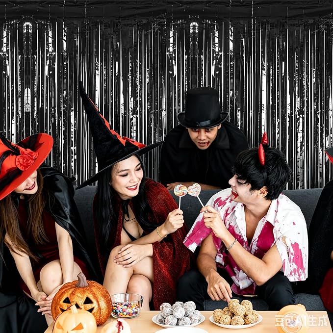 ZATAYE 4 Pack Black Halloween Foil Curtain Streamer Decorations | Black - Image 6