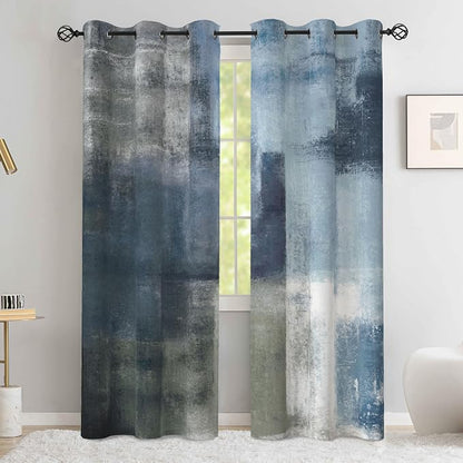 Asuexpect Dusty Blue Abstract Curtains 2 Panels Set Navy Grey Geometric Curtain - Image 5