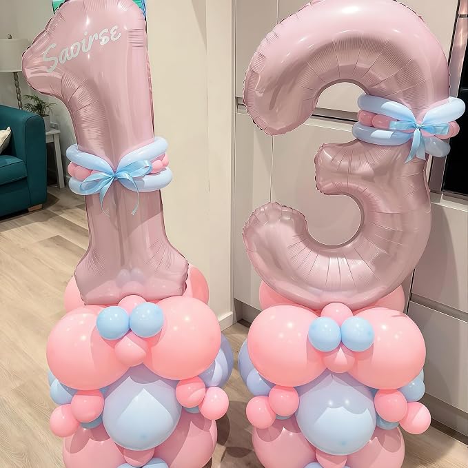 3rd Birthday Balloons for Girls, Pastel Dusty Blush Pink Large 3 Balloon Number - Image 3