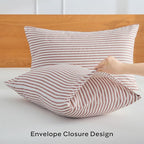 JELLYMONI 100% Natural Cotton Striped King Pillowcases Set, 2 Pack White and Pink Stripes Pattern Printed Pillow Covers with Envelope Closure(Pillows are not Included)