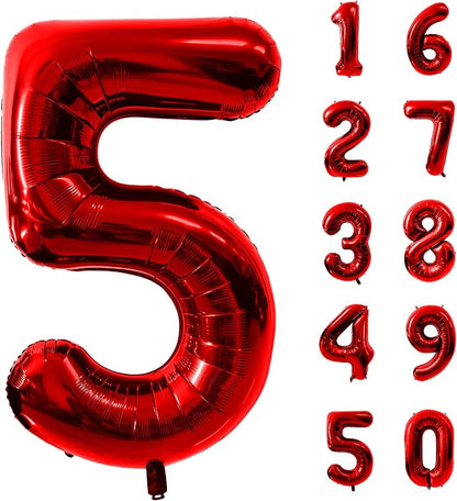 40 Inch Red Number 5 Balloon Large Red Foil Balloon Red 5 Balloons Mylar Helium by Yeodong