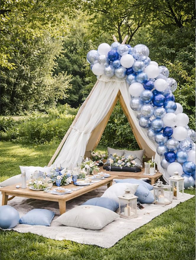 Blue White Silver Balloons Garland Kit – 60pcs 12 Inch Chrome Blue, Birthday - Image 8