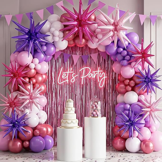 9Pcs Purple Pink Star Balloons, Large Explosion Foil Balloons, Metallic Mylar - Image 6