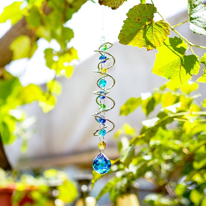 20.5in Sea Blue Crystal Gazing Ball Spiral Wind Spinner Suncatcher | Sea Blue - Image 4