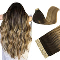 DOORES Human Hair Extensions Tape in Balayage Dark Brown to Chestnut Brown and Dirty Blonde 24 Inch 50g 20pcs Tape in Remy Hair Extensions Natural Hair Extensions Human Hair Skin Weft