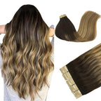 DOORES Human Hair Extensions Tape in Balayage Dark Brown to Chestnut Brown and Dirty Blonde 24 Inch 50g 20pcs Tape in Remy Hair Extensions Natural Hair Extensions Human Hair Skin Weft