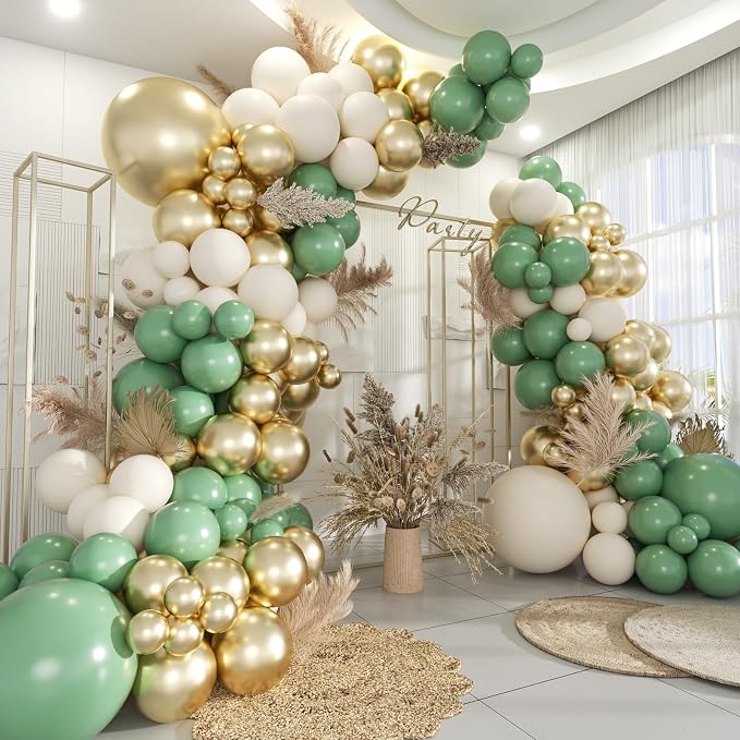 Green White Gold Balloon Garland Arch Kit by MOXMAY