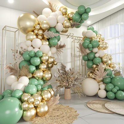 Green White Gold Balloon Garland Arch Kit by MOXMAY
