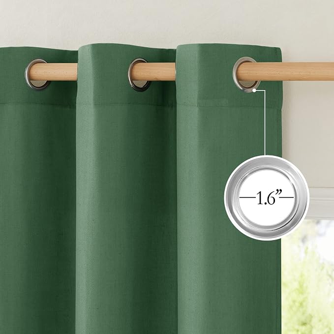 NICETOWN Thick Linen Olive Green Curtains & Drapes, Grommet Linen Blend Privacy - Image 2