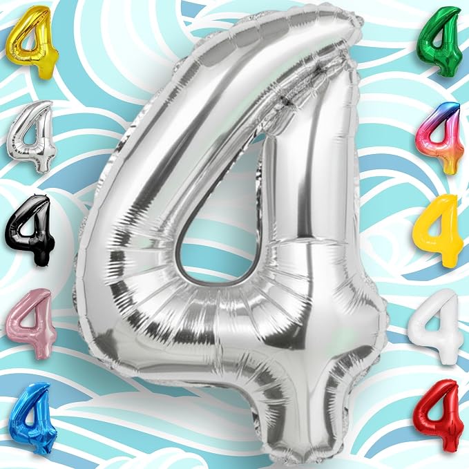 Silver Number Balloon 4 Mylar Foil Balloons 32 inch - Image 5