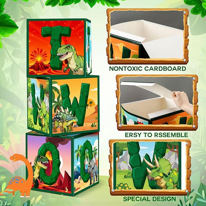 3 Pcs 2nd Dinosaur Birthday Decorations Two Birthday Balloon Boxes Dino Party - Image 3