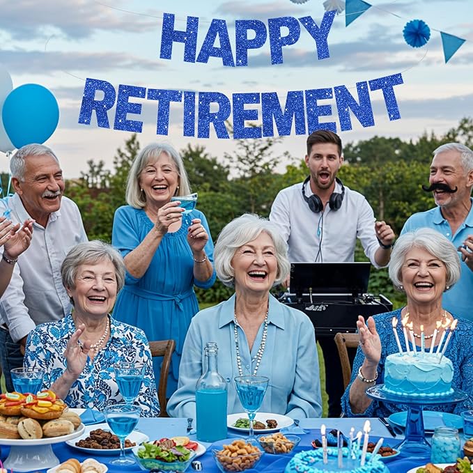 Glitter Blue Happy Retirement Banner Pre-Strung Retirement Party Decorations - Image 4
